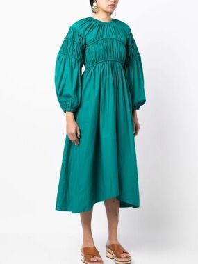 Ulla Johnson Teal Balloon-Sleeve Midi Dress